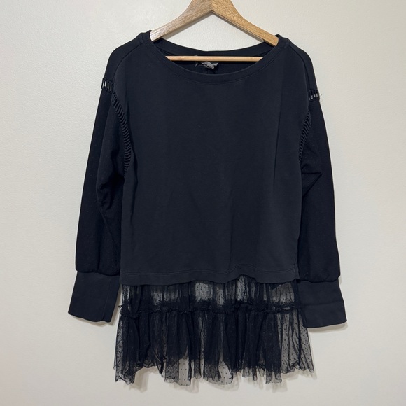 Anthropologie Tulle Sweatshirt Size Large Women’s Black Sweater - Picture 2 of 12